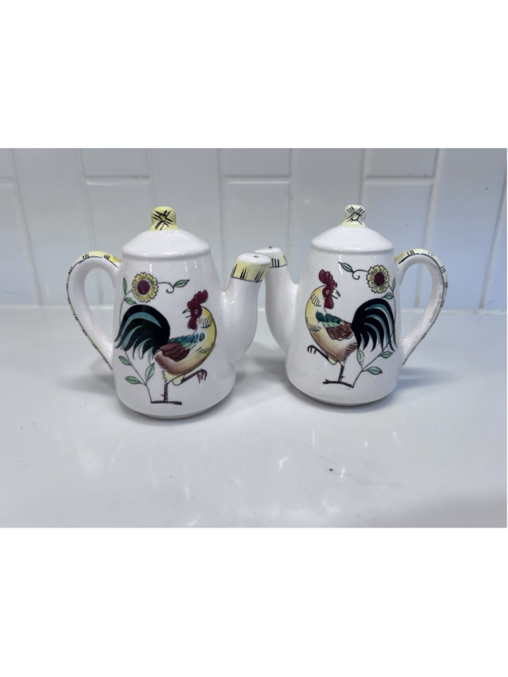 Vintage Lefton Rooster Teapot Salt And Pepper Shakers #30232